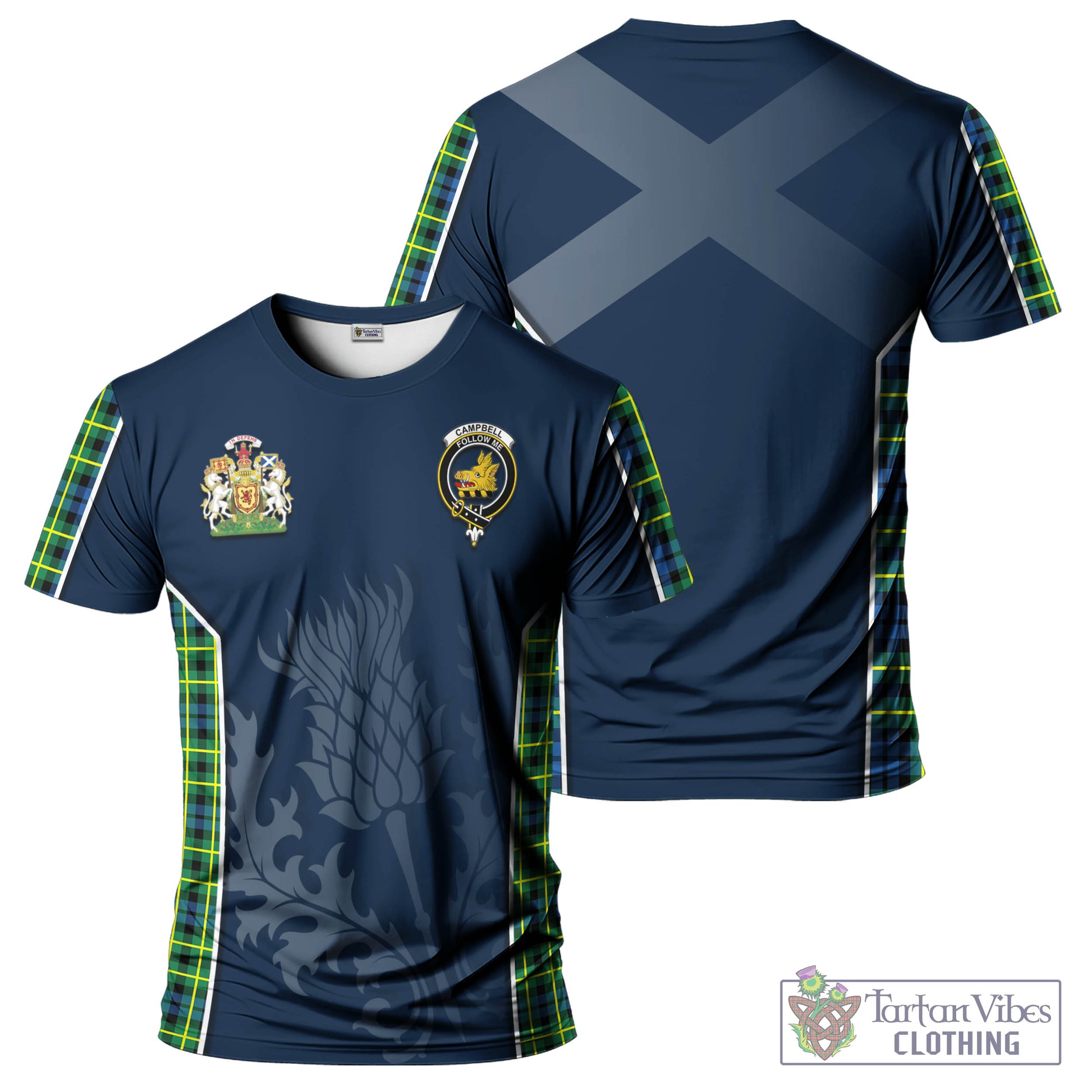 Tartan Vibes Clothing Campbell of Breadalbane Ancient Tartan T-Shirt with Family Crest and Scottish Thistle Vibes Sport Style