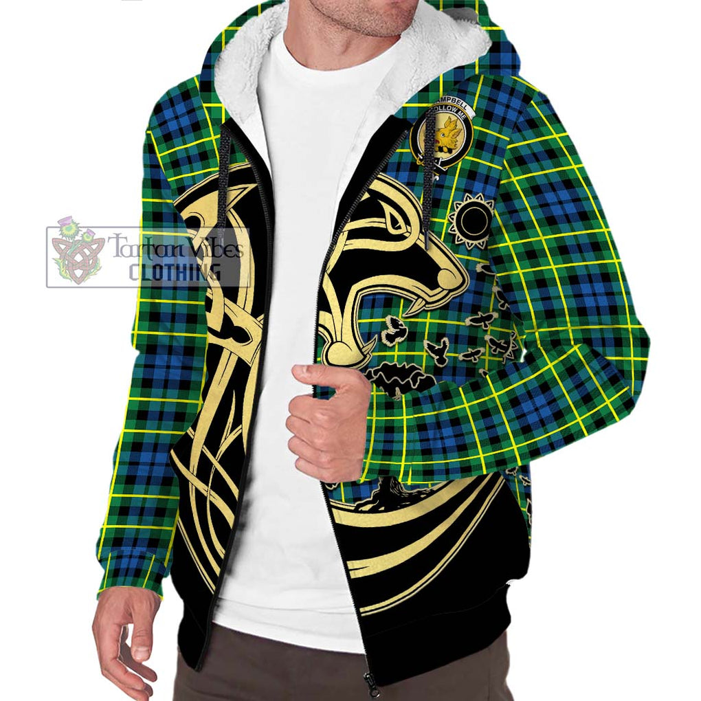 Campbell of Breadalbane Ancient Tartan Sherpa Hoodie with Family Crest Celtic Wolf Style Unisex S - Tartan Vibes Clothing