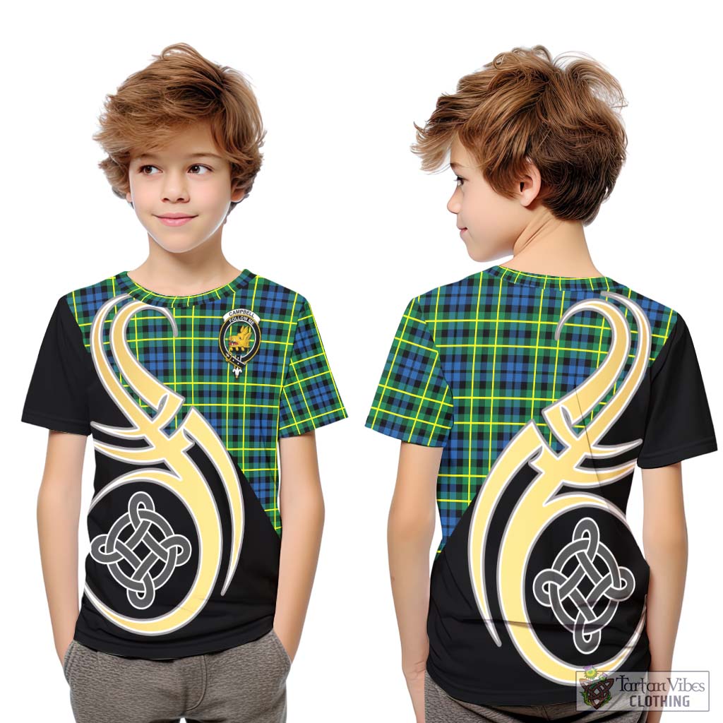 Campbell of Breadalbane Ancient Tartan Kid T-Shirt with Family Crest and Celtic Symbol Style Youth XL Size14 - Tartan Vibes Clothing