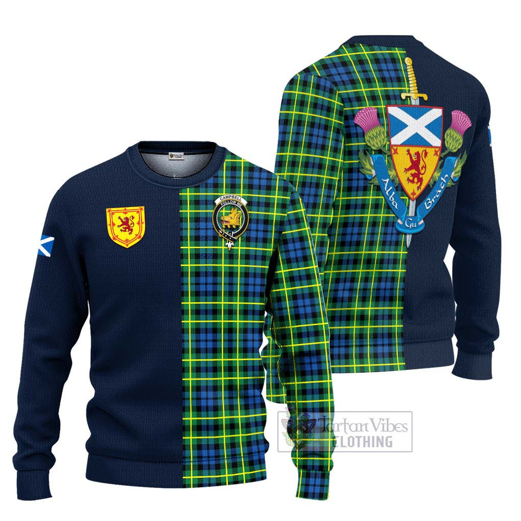 Tartan Vibes Clothing Campbell of Breadalbane Ancient Tartan Knitted Sweater with Scottish Lion Royal Arm Half Style