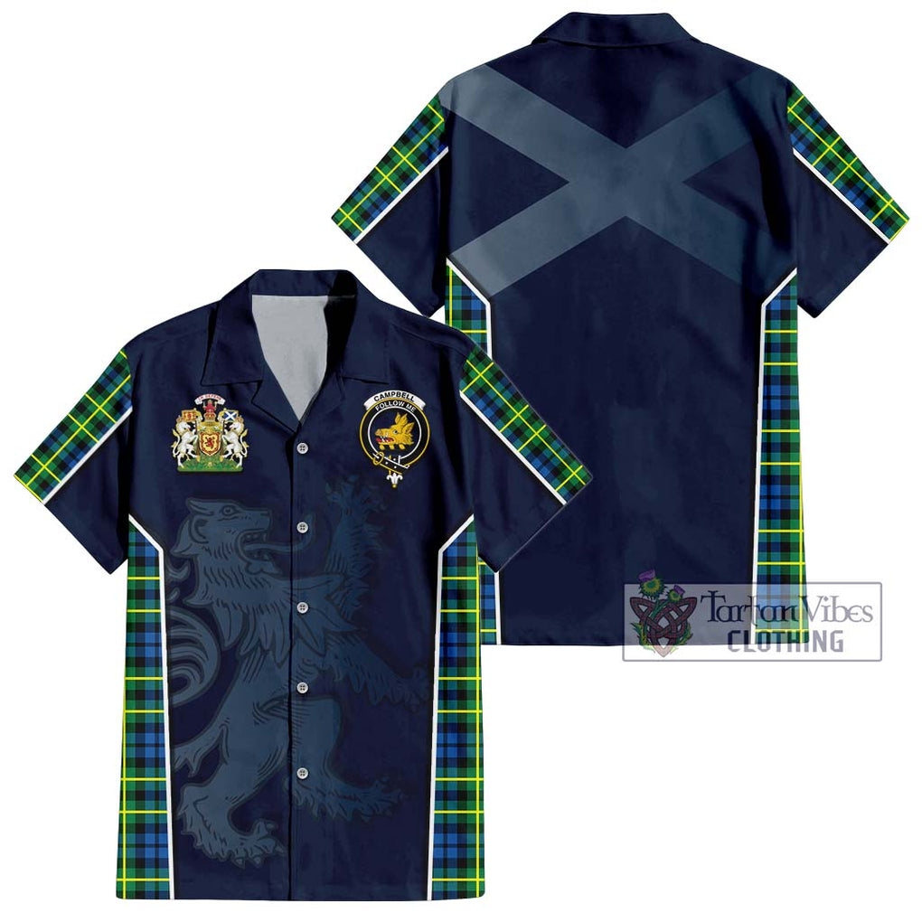 Campbell of Breadalbane Ancient Tartan Short Sleeve Button Shirt with Family Crest and Lion Rampant Vibes Sport Style Kid - Tartan Vibes Clothing