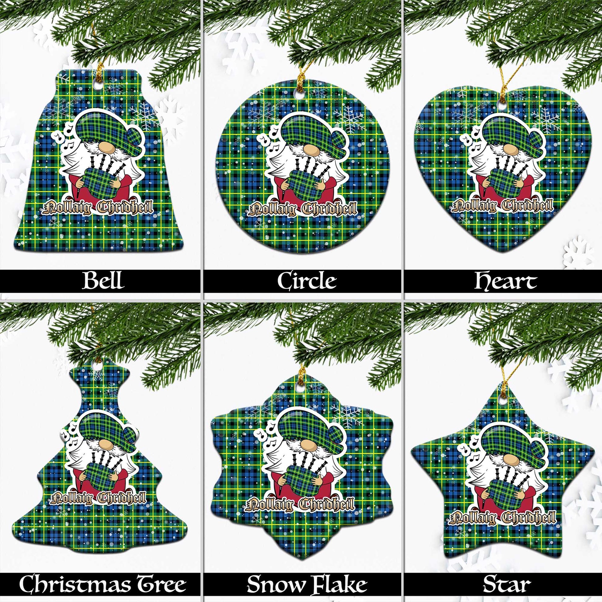 Campbell of Breadalbane Ancient Tartan Christmas Ornaments with Scottish Gnome Playing Bagpipes Ceramic - Tartanvibesclothing