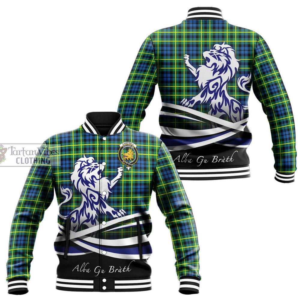 Campbell of Breadalbane Ancient Tartan Baseball Jacket with Alba Gu Brath Regal Lion Emblem Unisex - Tartanvibesclothing Shop