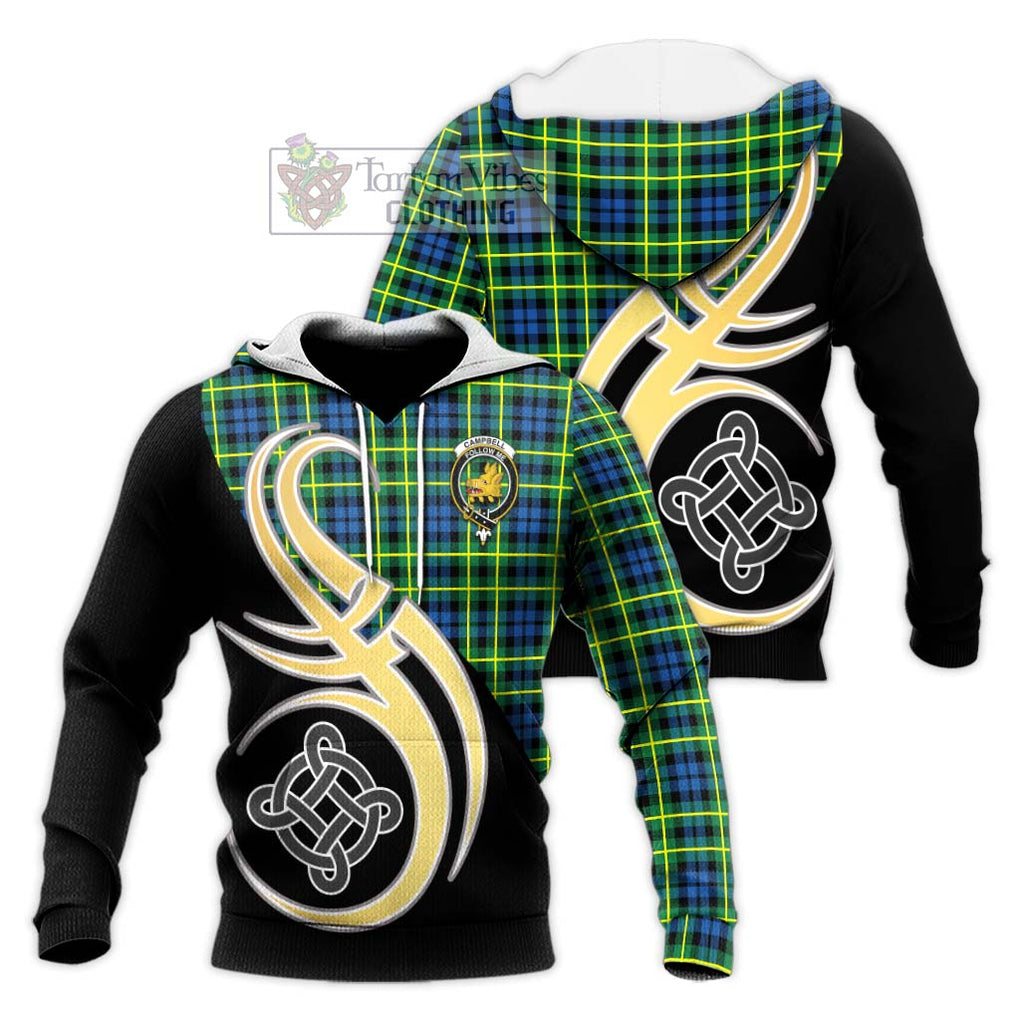 Campbell of Breadalbane Ancient Tartan Knitted Hoodie with Family Crest and Celtic Symbol Style Unisex Knitted Pullover Hoodie - Tartan Vibes Clothing