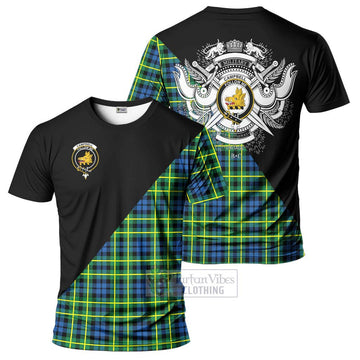 Campbell of Breadalbane Ancient Tartan T-Shirt with Family Crest and Military Logo Style