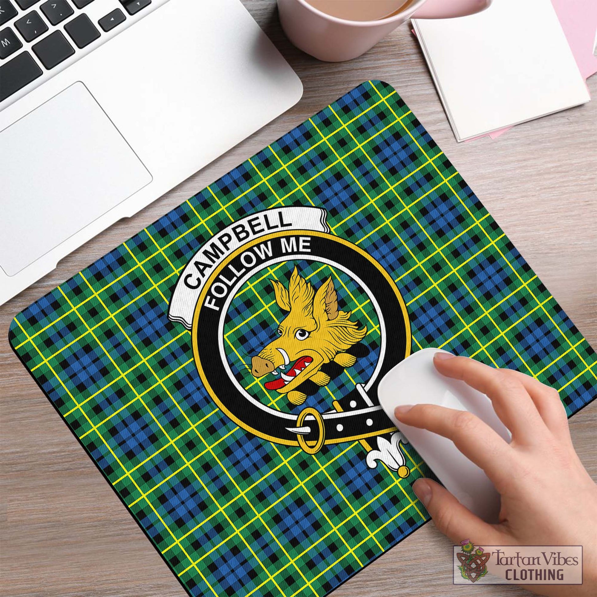 Tartan Vibes Clothing Campbell of Breadalbane Ancient Tartan Mouse Pad with Family Crest