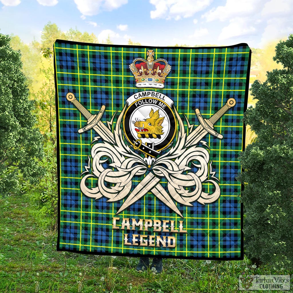 Tartan Vibes Clothing Campbell of Breadalbane Ancient Tartan Quilt with Clan Crest and the Golden Sword of Courageous Legacy