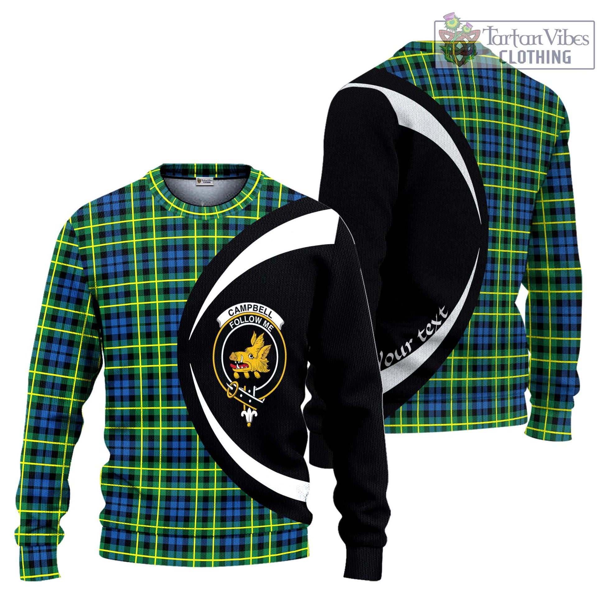 Campbell of Breadalbane Ancient Tartan Ugly Sweater with Family Crest Circle Style Unisex - Tartan Vibes Clothing