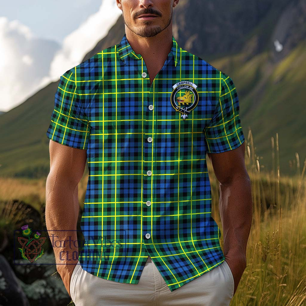 Campbell of Breadalbane Ancient Tartan Cotton Hawaiian Shirt with Family Crest Adult - Tartan Vibes Clothing