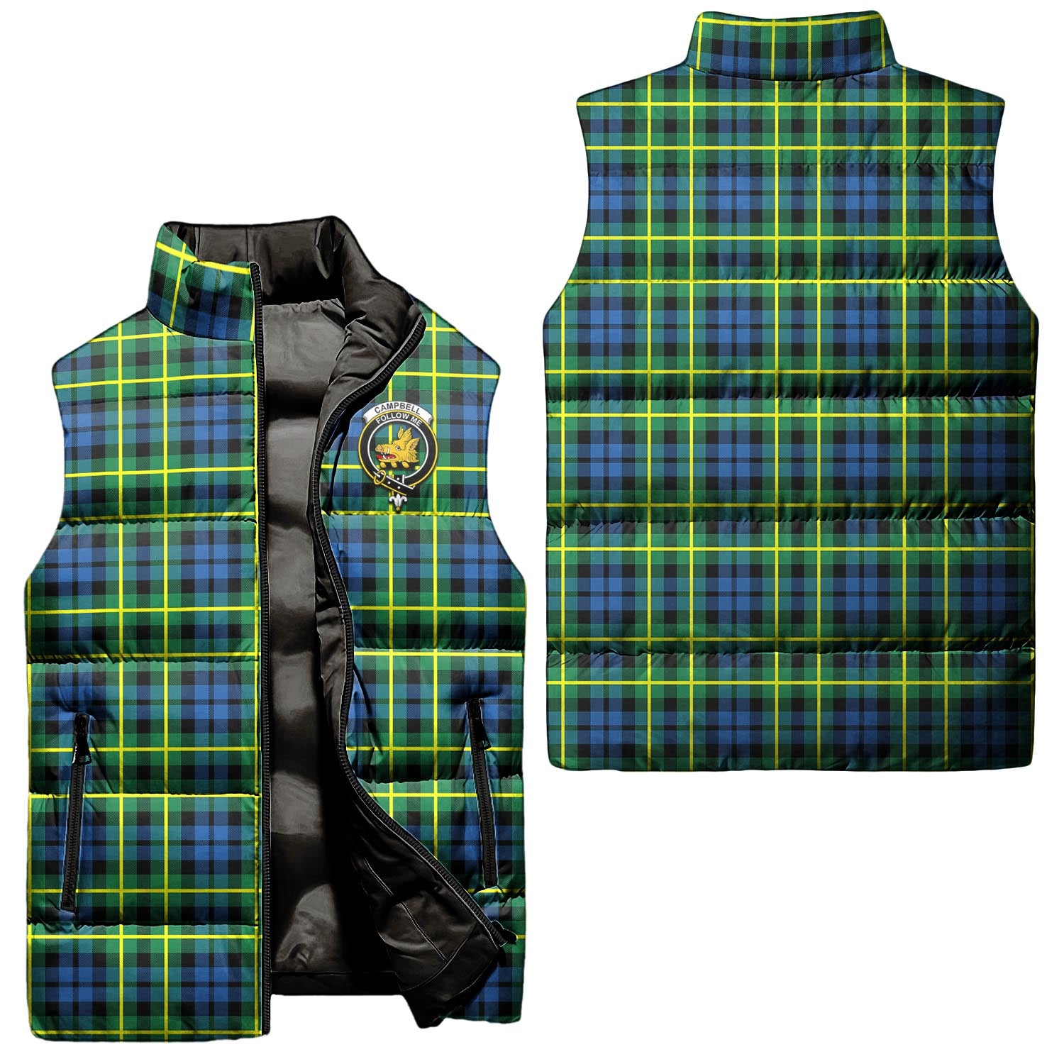 Campbell of Breadalbane Ancient Tartan Sleeveless Puffer Jacket with Family Crest Unisex - Tartanvibesclothing