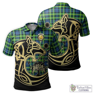 Campbell of Breadalbane Ancient Tartan Polo Shirt with Family Crest Celtic Wolf Style