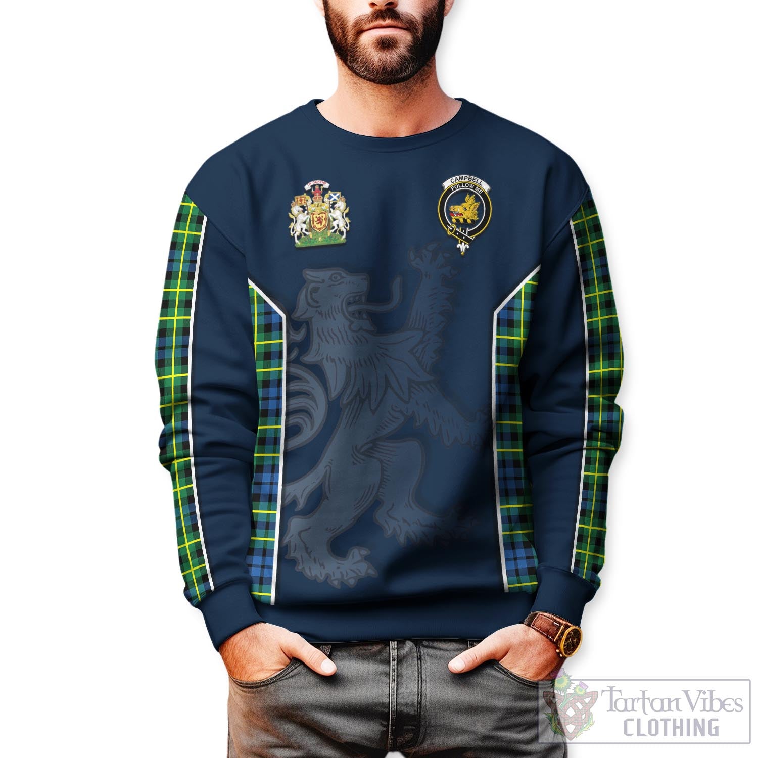 Tartan Vibes Clothing Campbell of Breadalbane Ancient Tartan Sweater with Family Crest and Lion Rampant Vibes Sport Style