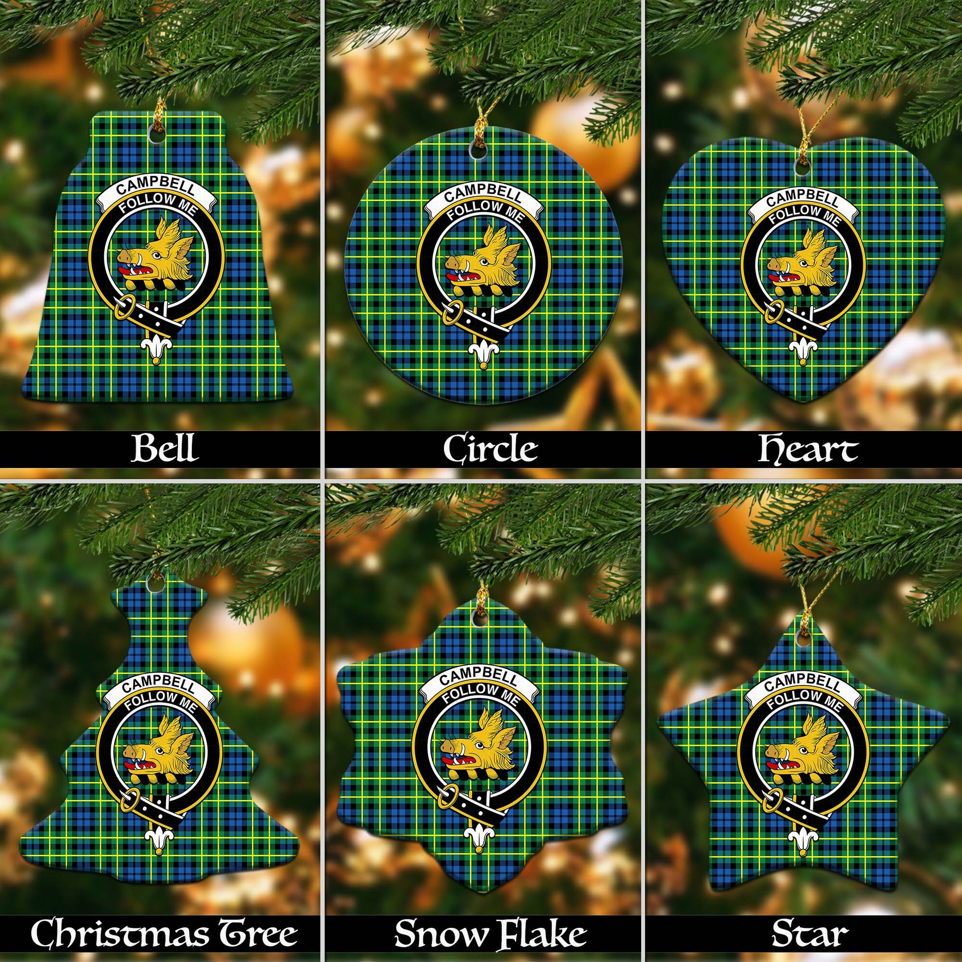 Campbell of Breadalbane Ancient Tartan Christmas Ornaments with Family Crest Ceramic Bell Pack 1: ornament * 1 piece - Tartanvibesclothing