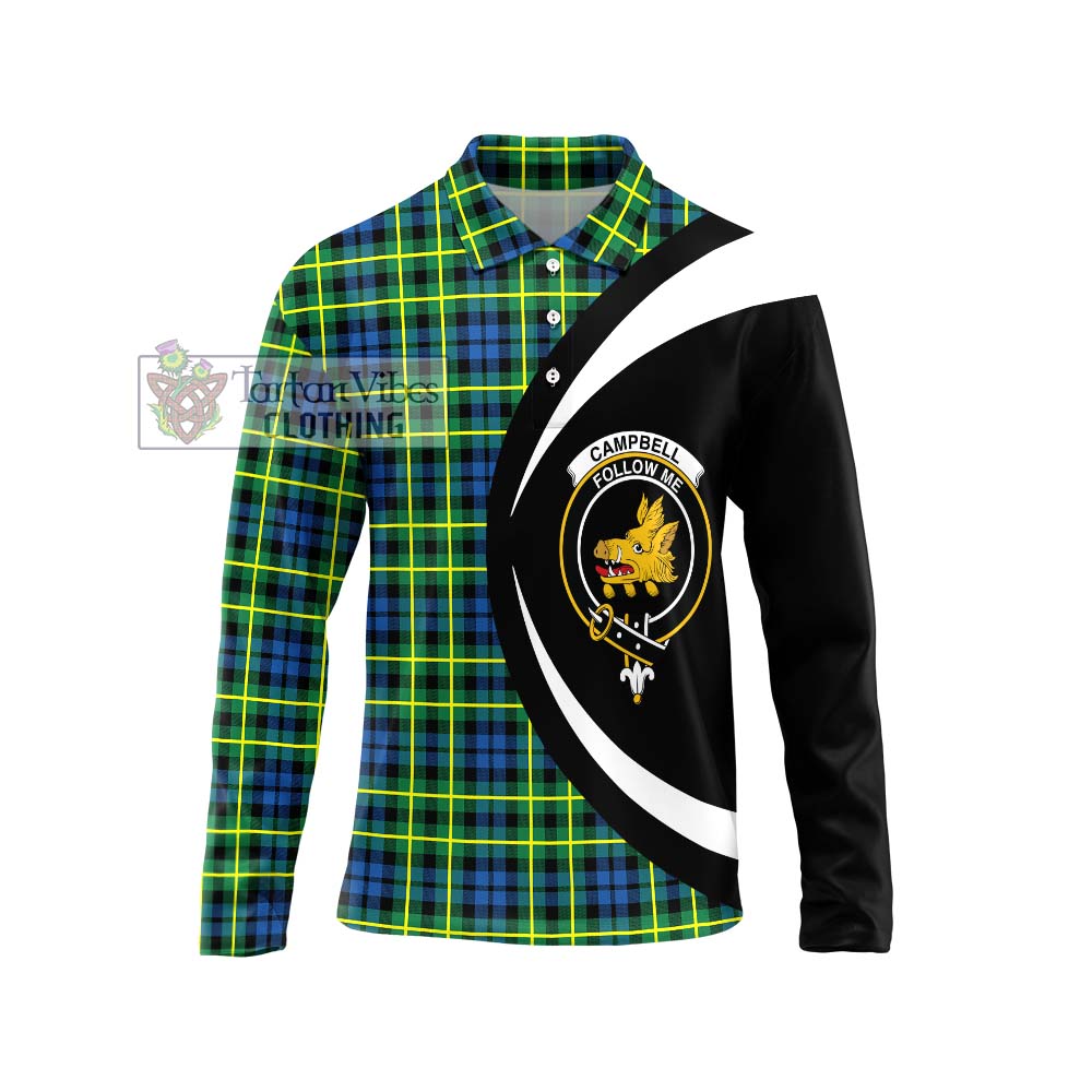 Campbell of Breadalbane Ancient Tartan Long Sleeve Polo Shirt with Family Crest Circle Style Unisex - Tartan Vibes Clothing