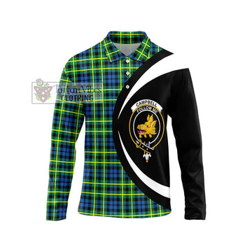 Campbell of Breadalbane Ancient Tartan Long Sleeve Polo Shirt with Family Crest Circle Style