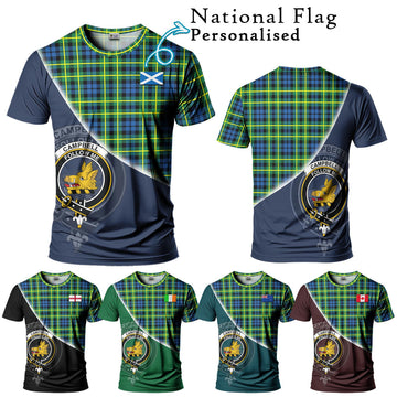 Campbell of Breadalbane Ancient Tartan T-Shirt with Personalised National Flag and Family Crest Half Style