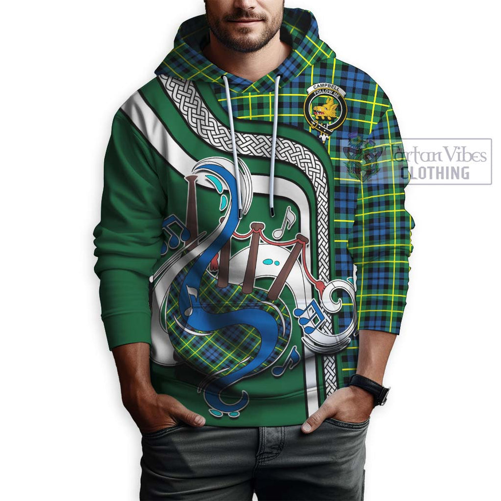 Campbell of Breadalbane Ancient Tartan Hoodie with Epic Bagpipe Style Zip Hoodie - Tartanvibesclothing Shop