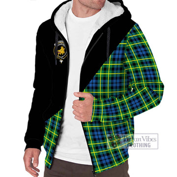 Campbell of Breadalbane Ancient Tartan Sherpa Hoodie with Family Crest and Military Logo Style