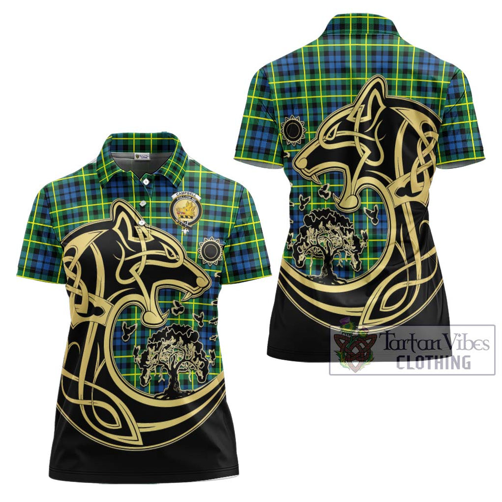 Campbell of Breadalbane Ancient Tartan Women's Polo Shirt with Family Crest Celtic Wolf Style Women - Tartanvibesclothing Shop