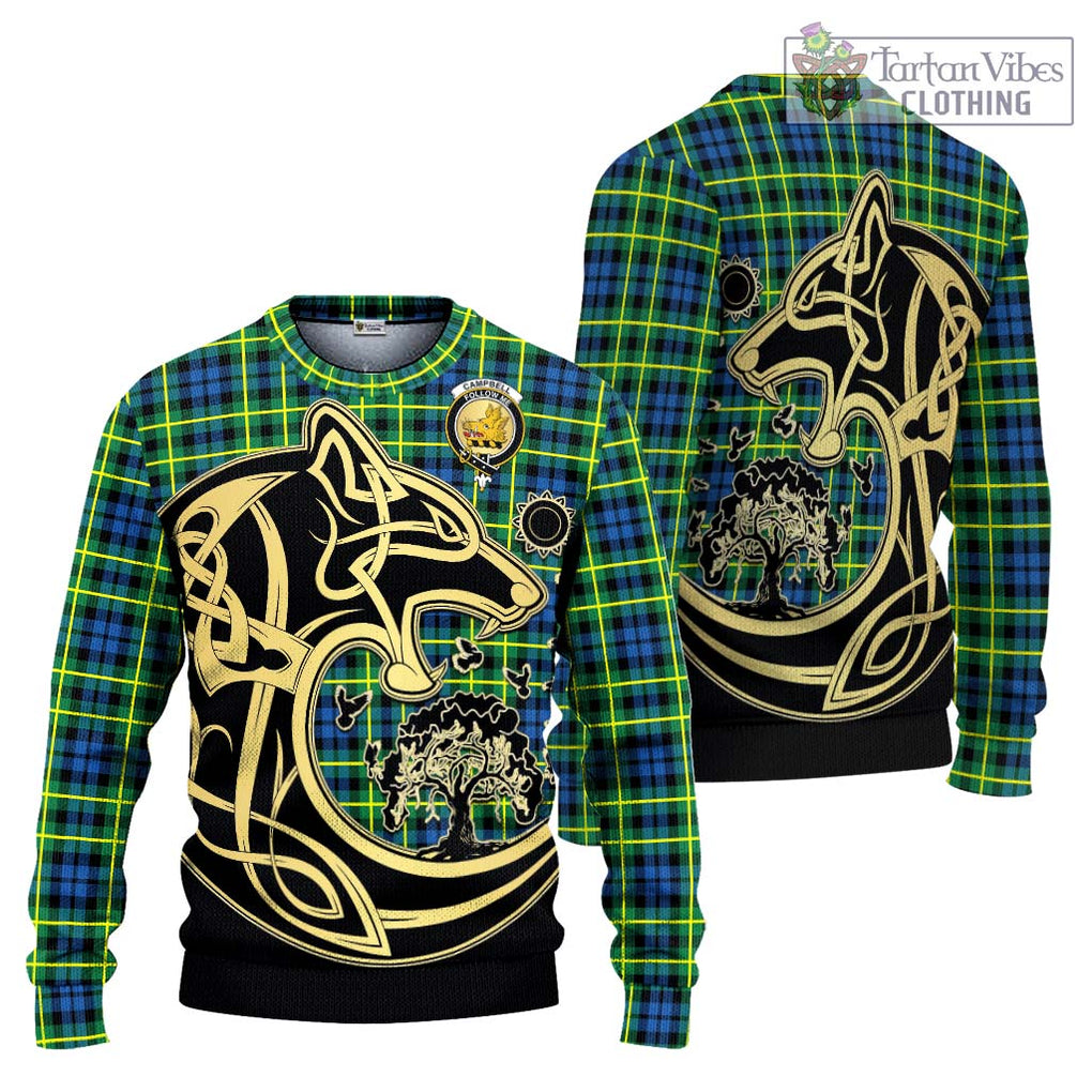 Campbell of Breadalbane Ancient Tartan Knitted Sweater with Family Crest Celtic Wolf Style Unisex - Tartan Vibes Clothing