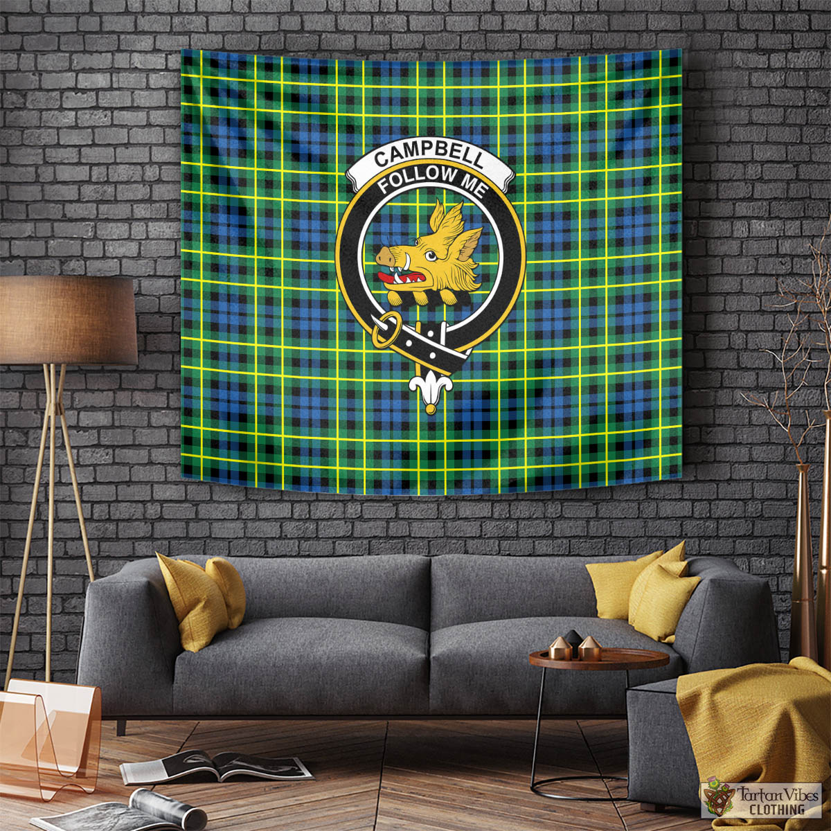 Tartan Vibes Clothing Campbell of Breadalbane Ancient Tartan Tapestry Wall Hanging and Home Decor for Room with Family Crest