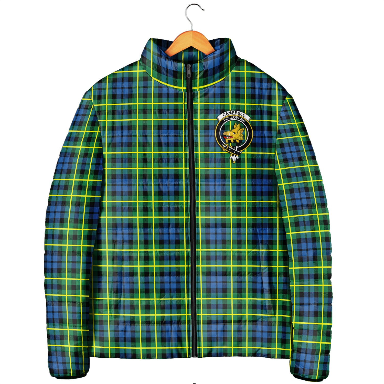 Campbell of Breadalbane Ancient Tartan Padded Jacket with Family Crest Men's Padded Jacket - Tartan Vibes Clothing