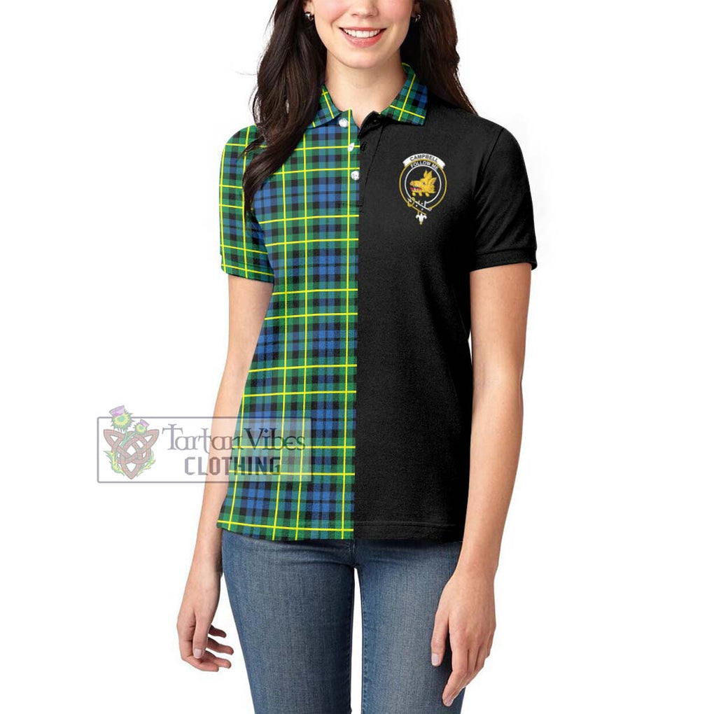 Campbell of Breadalbane Ancient Tartan Women's Polo Shirt with Family Crest and Half Of Me Style - Tartanvibesclothing Shop