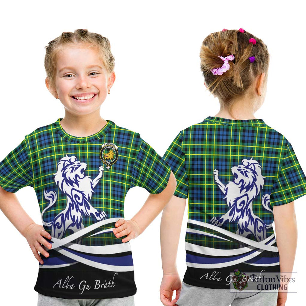 Campbell of Breadalbane Ancient Tartan Kid T-Shirt with Alba Gu Brath Regal Lion Emblem - Tartanvibesclothing Shop