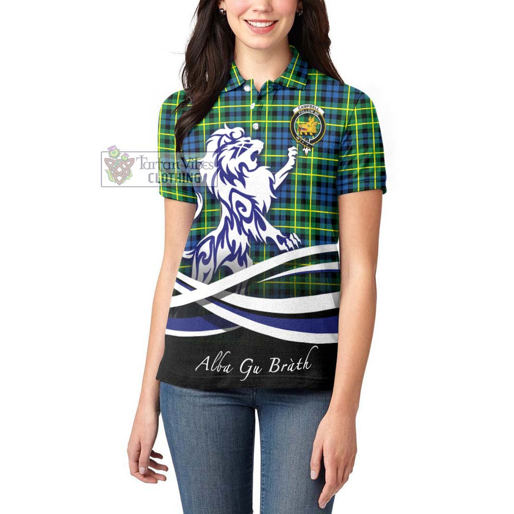 Campbell of Breadalbane Ancient Tartan Women's Polo Shirt with Alba Gu Brath Regal Lion Emblem - Tartanvibesclothing Shop