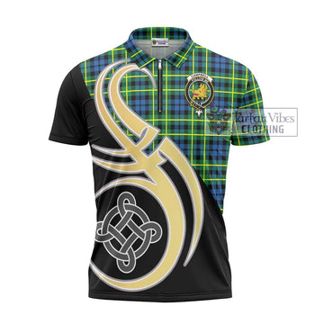 Campbell of Breadalbane Ancient Tartan Zipper Polo Shirt with Family Crest and Celtic Symbol Style