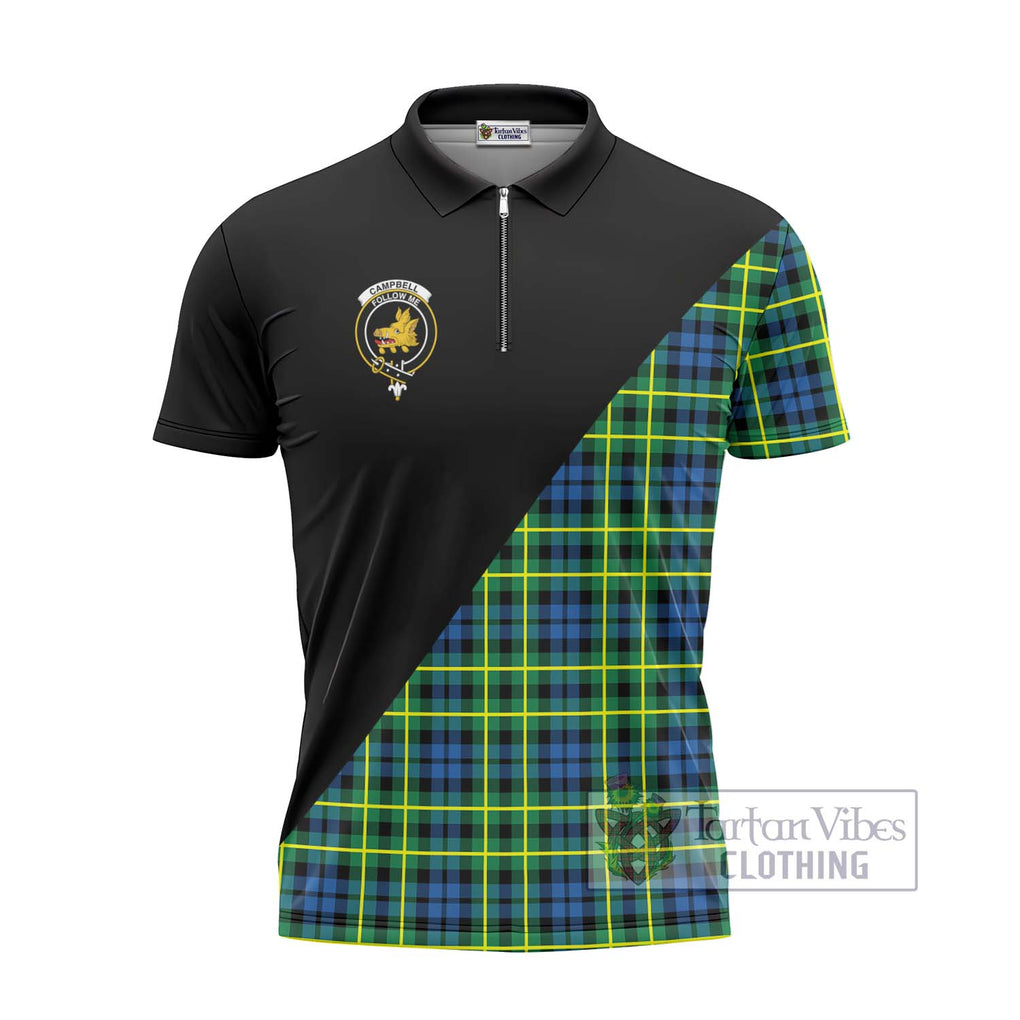 Campbell of Breadalbane Ancient Tartan Zipper Polo Shirt with Family Crest and Military Logo Style - Tartanvibesclothing Shop