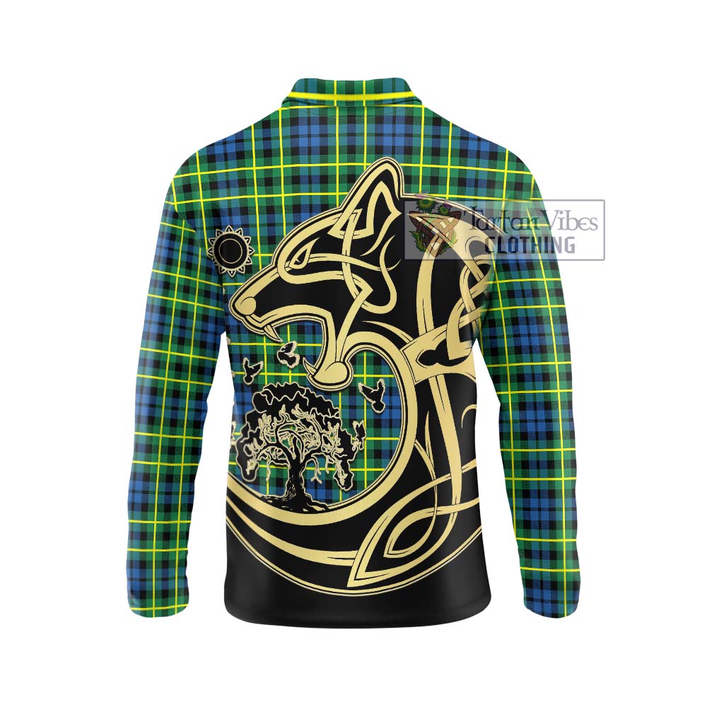 Campbell of Breadalbane Ancient Tartan Long Sleeve Polo Shirt with Family Crest Celtic Wolf Style - Tartanvibesclothing Shop