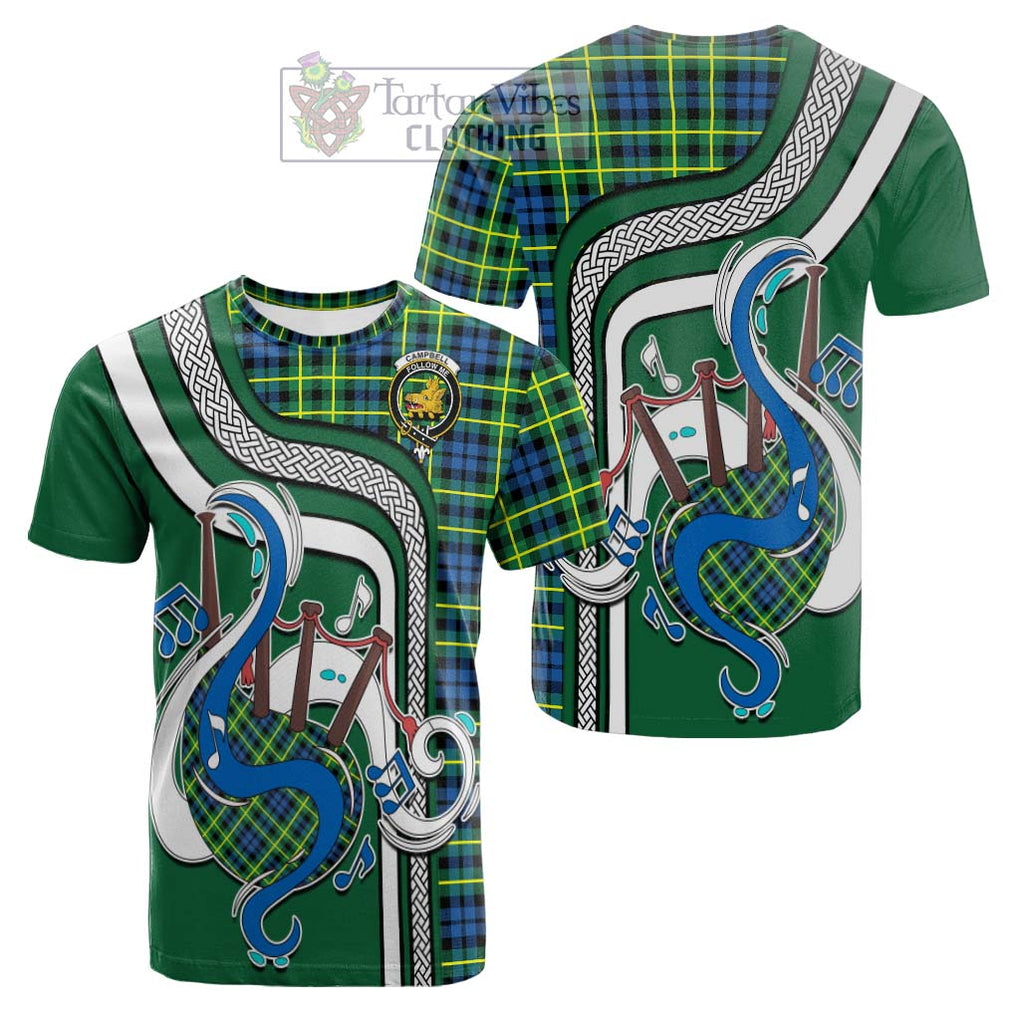 Tartan Vibes Clothing Campbell of Breadalbane Ancient Tartan Cotton T-shirt with Epic Bagpipe Style