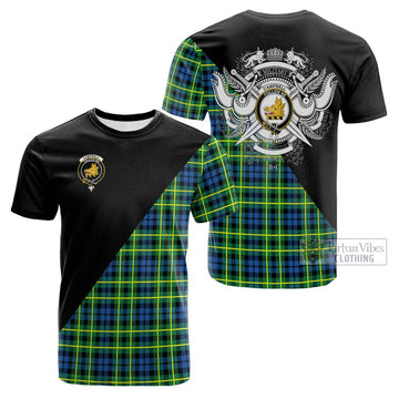 Campbell of Breadalbane Ancient Tartan Cotton T-shirt with Family Crest and Military Logo Style