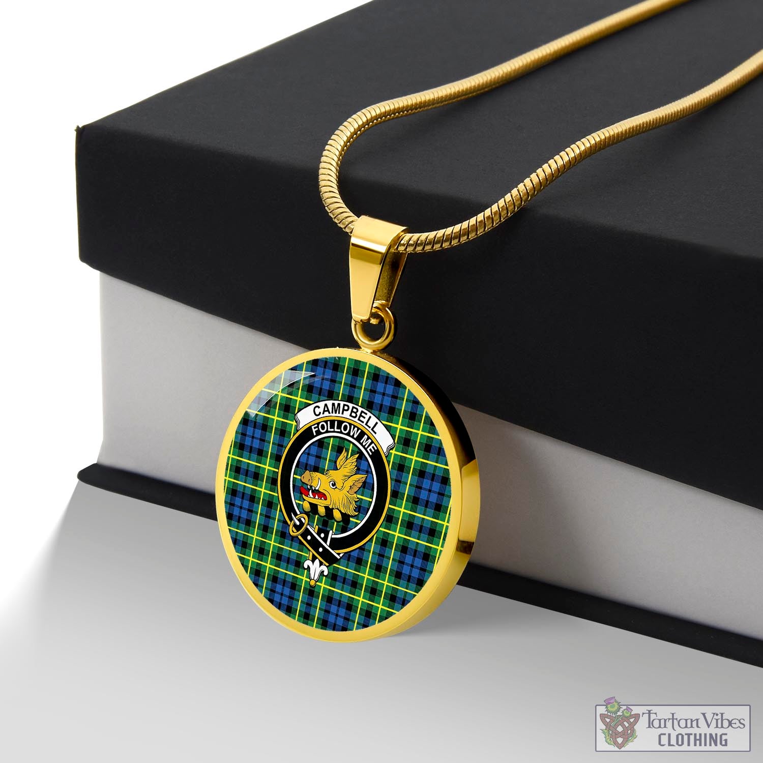 Tartan Vibes Clothing Campbell of Breadalbane Ancient Tartan Circle Necklace with Family Crest