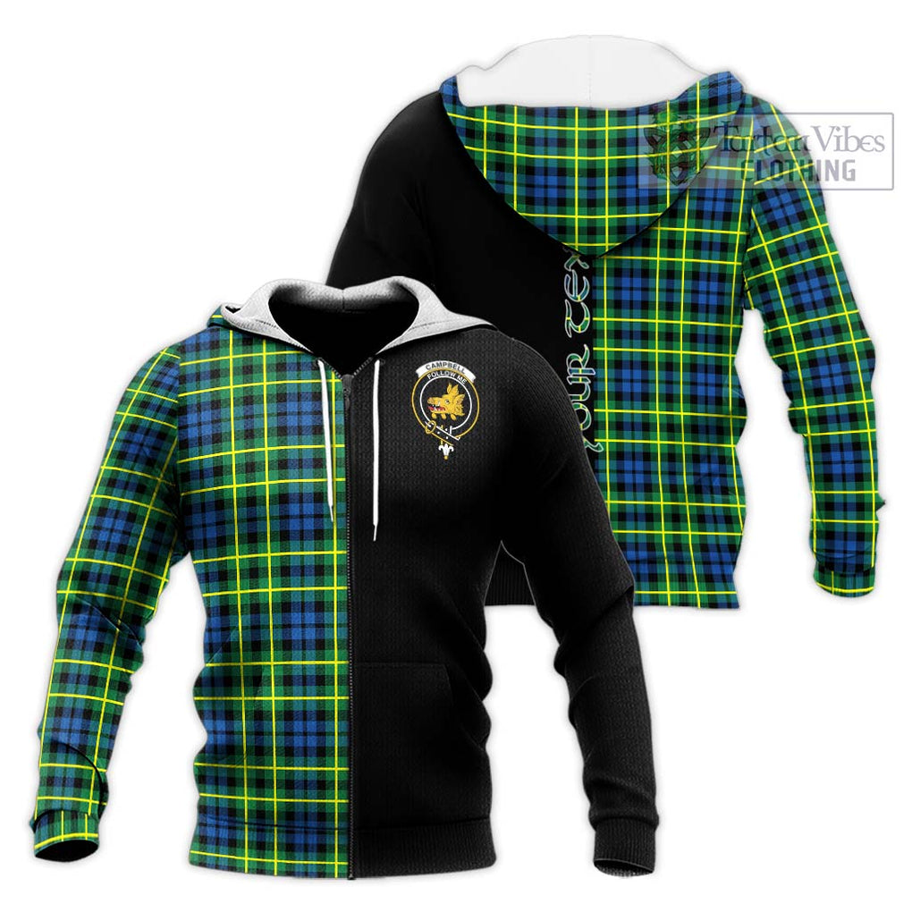 Campbell of Breadalbane Ancient Tartan Knitted Hoodie with Family Crest and Half Of Me Style Unisex Knitted Zip Hoodie - Tartanvibesclothing Shop