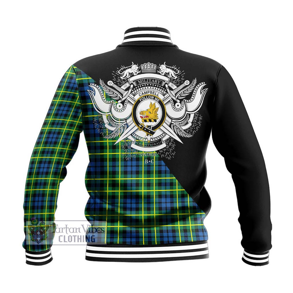 Campbell of Breadalbane Ancient Tartan Baseball Jacket with Family Crest and Military Logo Style - Tartanvibesclothing Shop