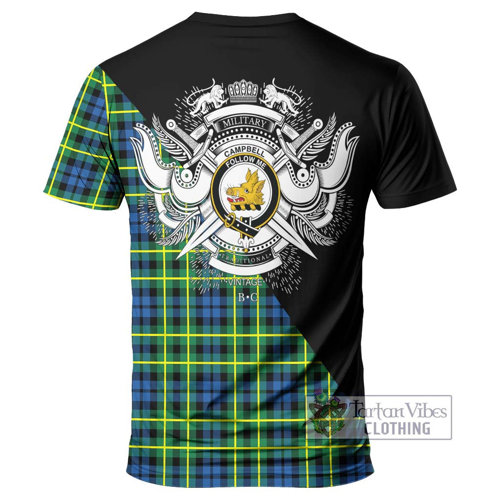 Campbell of Breadalbane Ancient Tartan T-Shirt with Family Crest and Military Logo Style - Tartanvibesclothing Shop