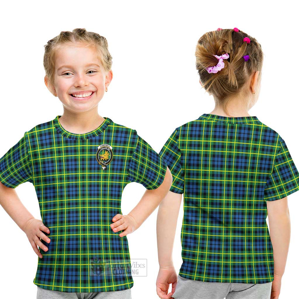 Campbell of Breadalbane Ancient Tartan Kid T-Shirt with Family Crest - Tartanvibesclothing Shop