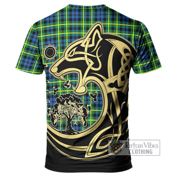 Campbell of Breadalbane Ancient Tartan T-Shirt with Family Crest Celtic Wolf Style