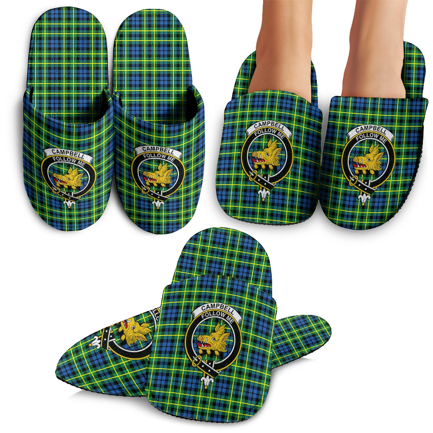 Campbell of Breadalbane Ancient Tartan Home Slippers with Family Crest - Tartanvibesclothing