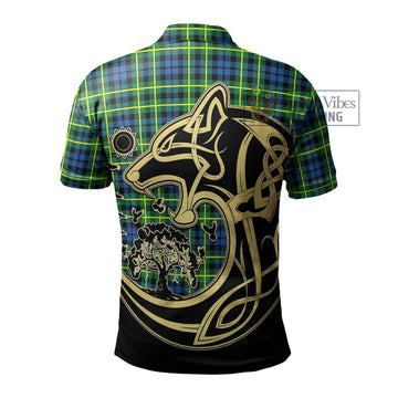 Campbell of Breadalbane Ancient Tartan Polo Shirt with Family Crest Celtic Wolf Style