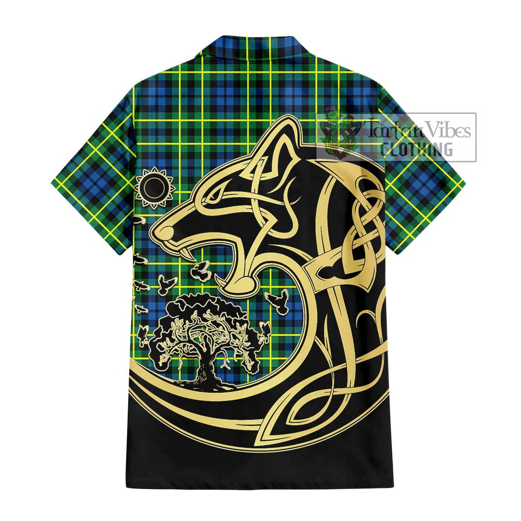 Campbell of Breadalbane Ancient Tartan Short Sleeve Button Shirt with Family Crest Celtic Wolf Style - Tartan Vibes Clothing