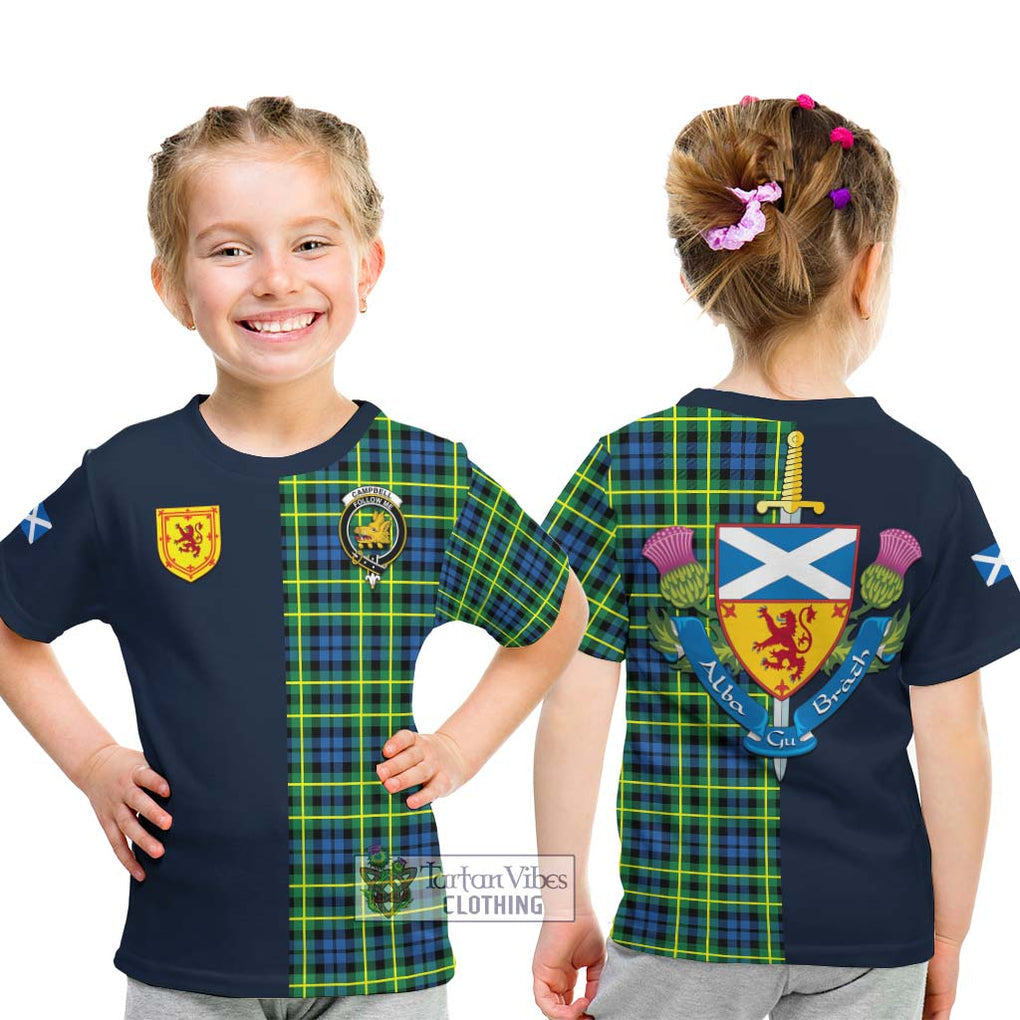 Tartan Vibes Clothing Campbell of Breadalbane Ancient Tartan Kid T-Shirt with Scottish Lion Royal Arm Half Style