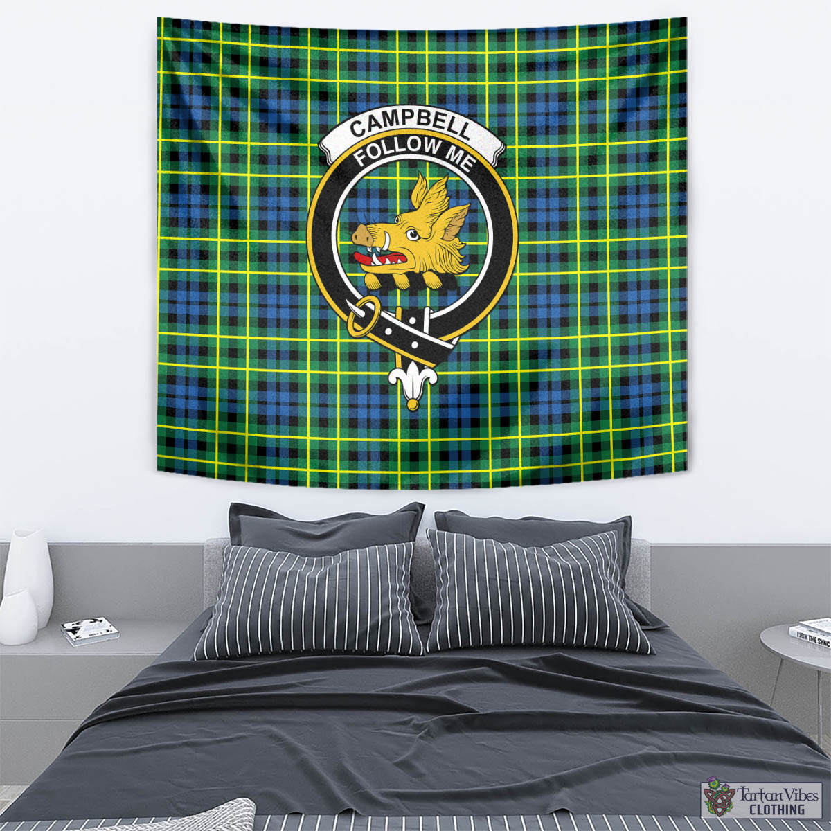 Tartan Vibes Clothing Campbell of Breadalbane Ancient Tartan Tapestry Wall Hanging and Home Decor for Room with Family Crest