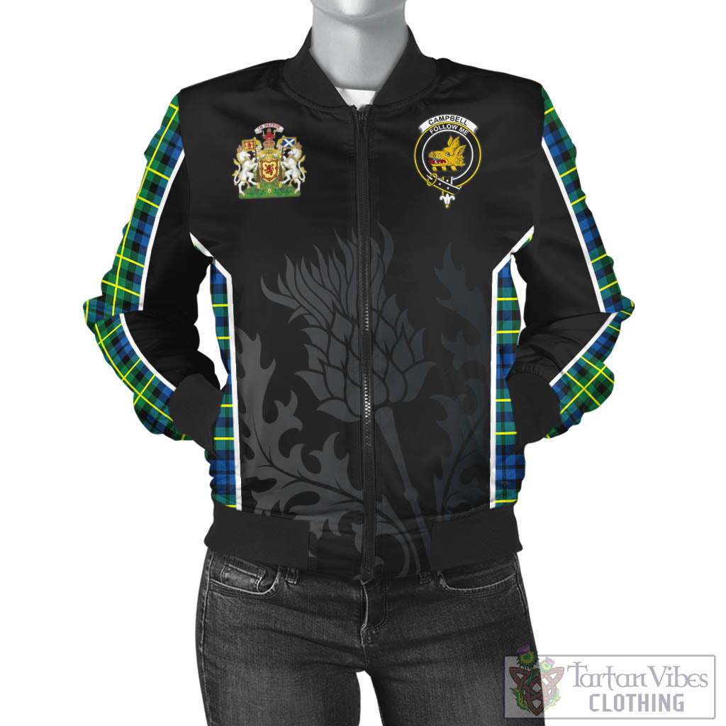 Tartan Vibes Clothing Campbell of Breadalbane Ancient Tartan Bomber Jacket with Family Crest and Scottish Thistle Vibes Sport Style