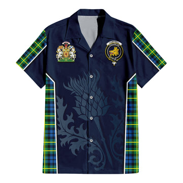 Campbell of Breadalbane Ancient Tartan Short Sleeve Button Up Shirt with Family Crest and Scottish Thistle Vibes Sport Style