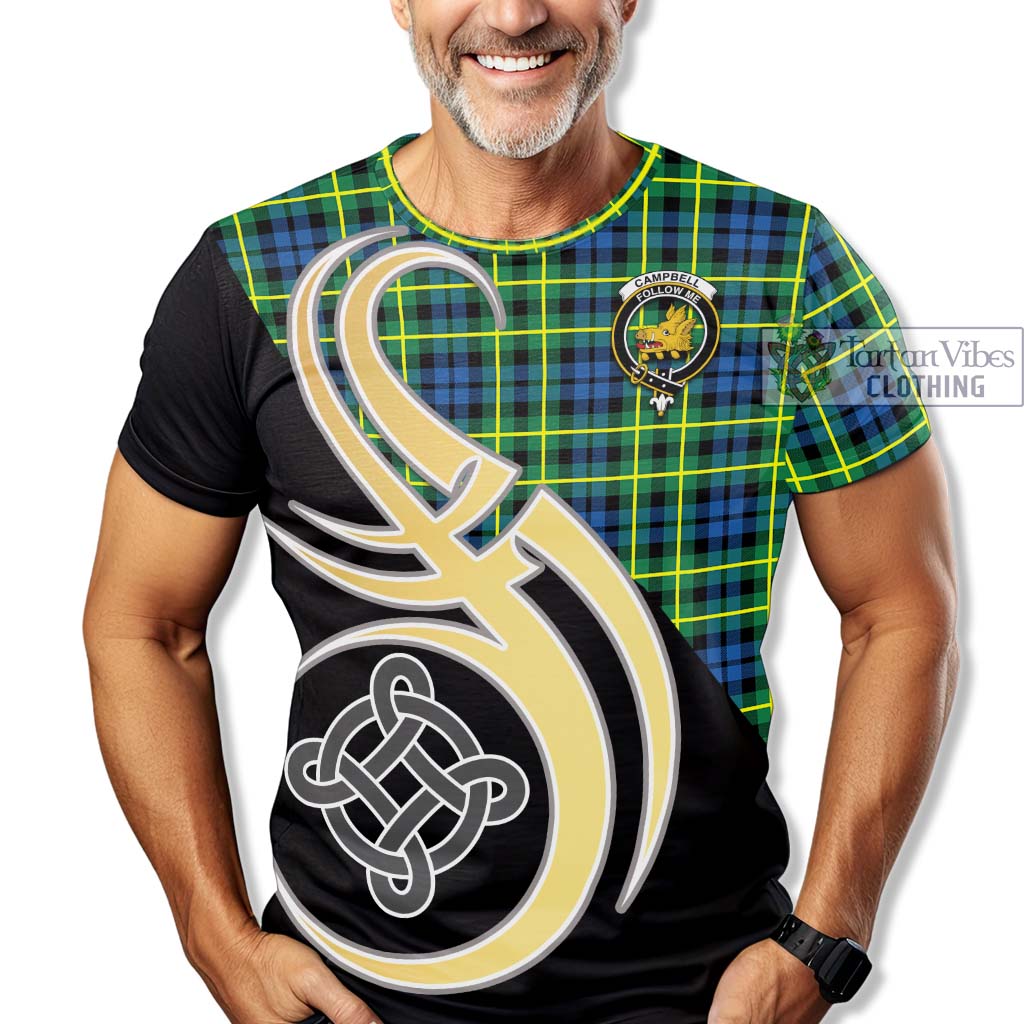 Tartan Vibes Clothing Campbell of Breadalbane Ancient Tartan T-Shirt with Family Crest and Celtic Symbol Style