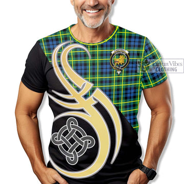 Campbell of Breadalbane Ancient Tartan T-Shirt with Family Crest and Celtic Symbol Style