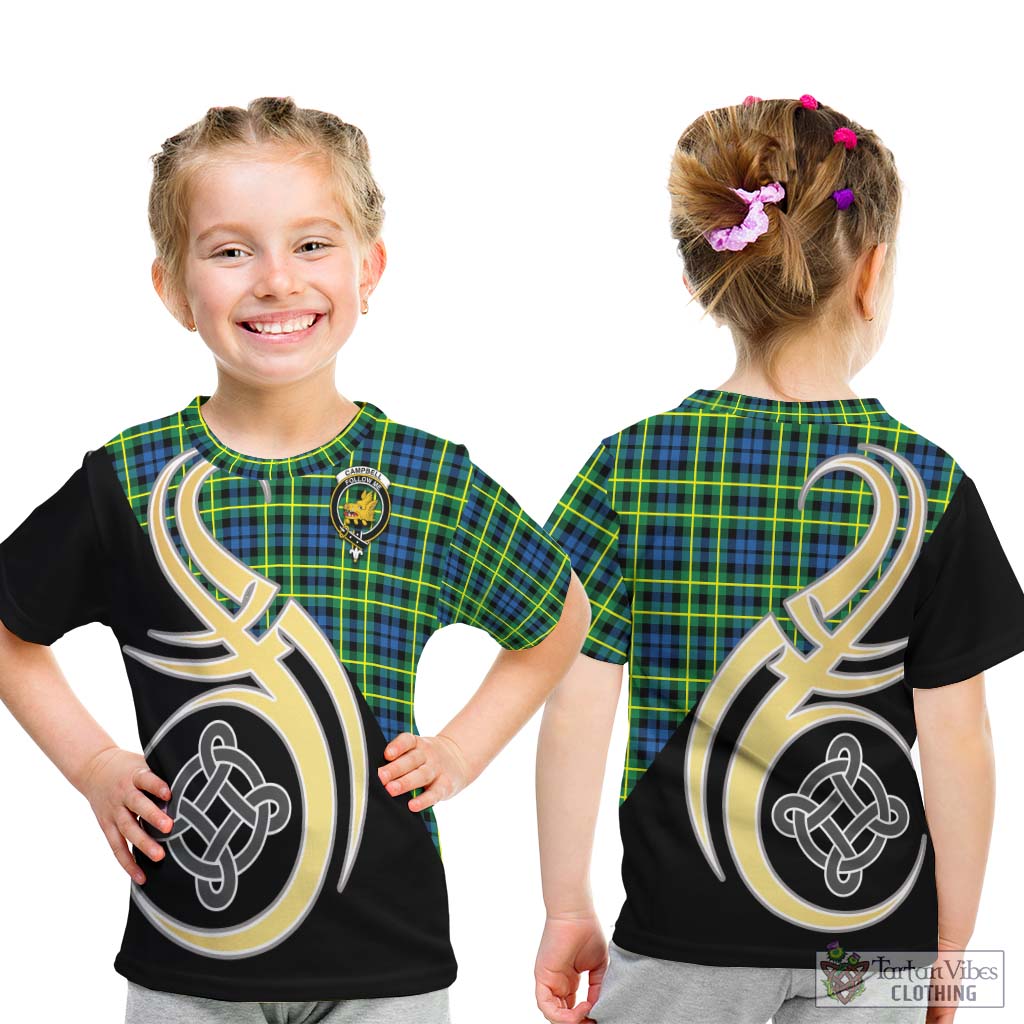 Campbell of Breadalbane Ancient Tartan Kid T-Shirt with Family Crest and Celtic Symbol Style - Tartan Vibes Clothing